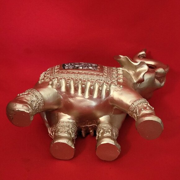 Golden Standing Elephant Trunk Up Figurine - Picture 5 of 14